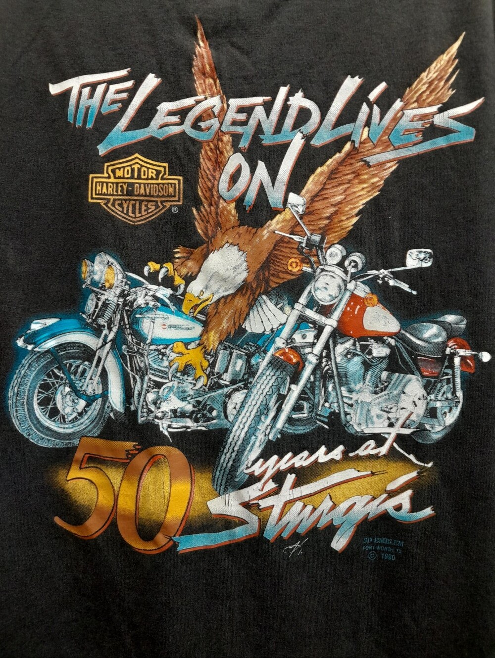 Vintage 90s Harley Davidson 3D Emblem Sturgis T-Shirt Single Stitch Large USA